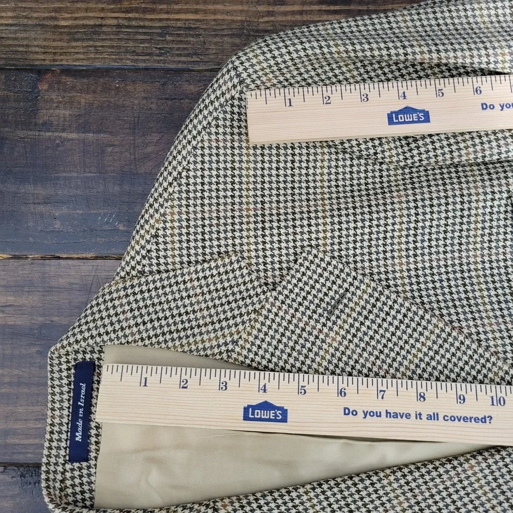 VTG Alan Flusser Men Sport Coat Blazer Three Button Flannel Houndstooth Wool 42R